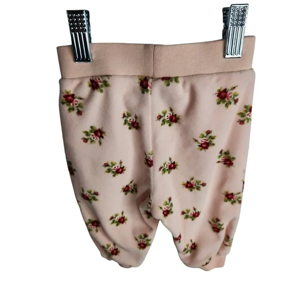 Ralph‎ Lauren Infant Size 6 Months Velour Pull On Jogger Pants Pink Floral